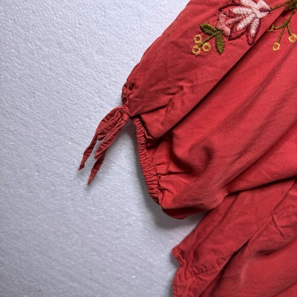 LC Lauren Conrad Size XL Embroidered Floral Square Neck Top 3/4 Tie Sleeve Boho - Picture 8 of 10